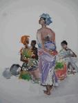 Markt, Cotonou, Benin, aquarel, 18/25 (serie) (painting_0062)