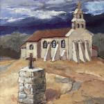 Kerkje op Santiagoroute, Pyreneeën 40 x 40 (kunstroute2021_26)
