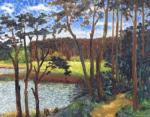 Vennen met grove dennenbos, olieverf, 55 x 70 (kunstroute2023_06)