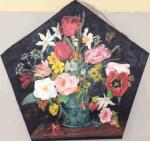 Bloemstilleven, olieverf, 60 cm. doorsnee, vijfhoek (kunstroute2023_15)